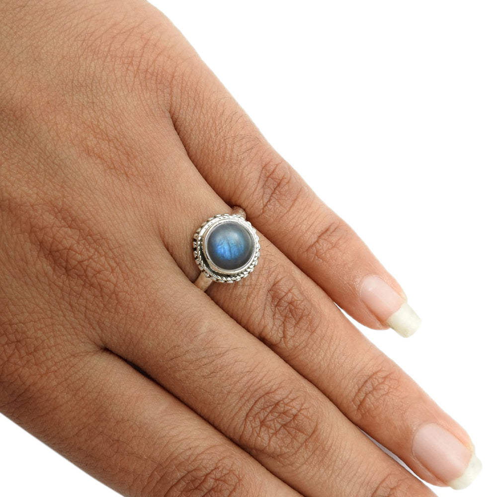 Sterling Silver Labradorite Gemstone Ethnic Statement Cocktail Wedding Ring