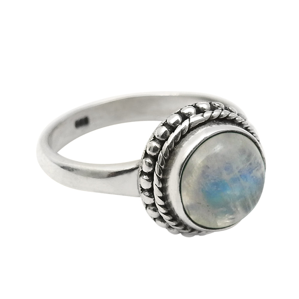 Sterling Silver Rainbow Moonstone Gemstone Bezel Cocktail Tribal New Ring