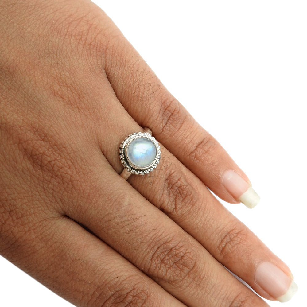 Sterling Silver Rainbow Moonstone Gemstone Bezel Cocktail Tribal New Ring