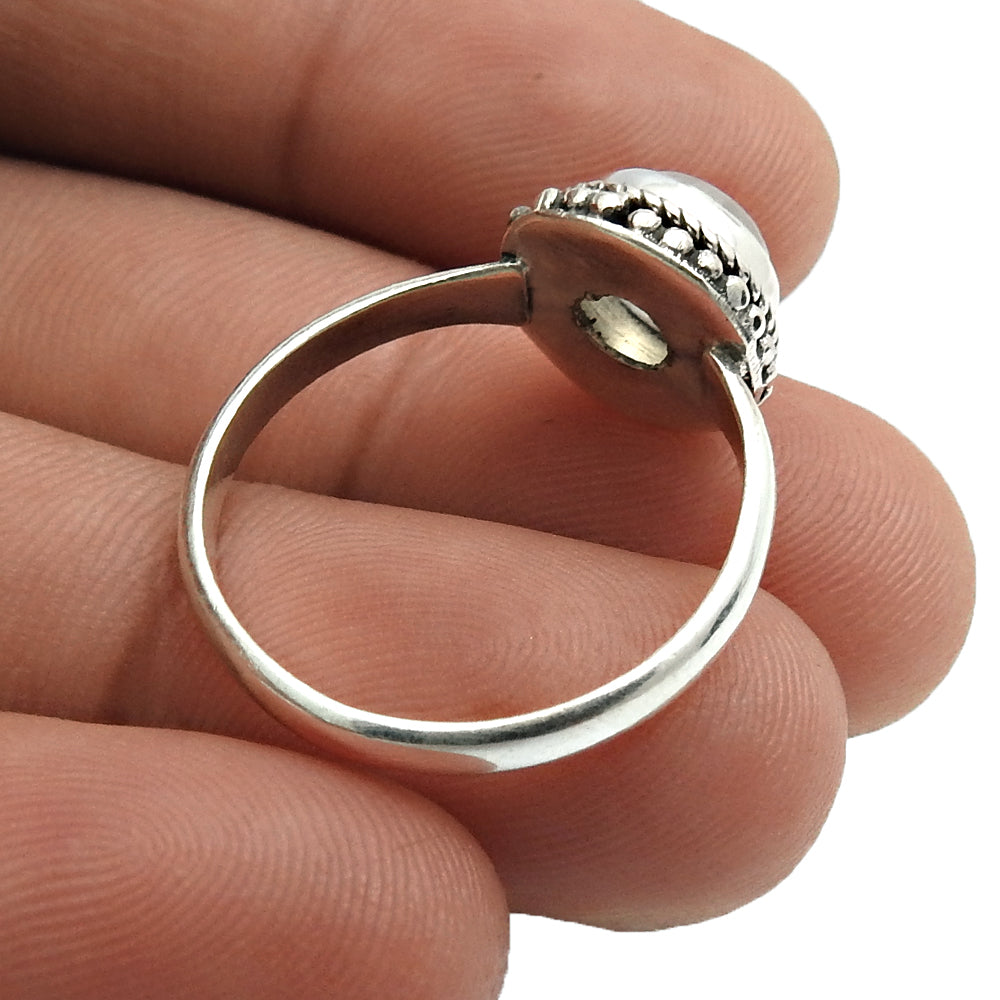 Sterling Silver Rainbow Moonstone Gemstone Bezel Cocktail Tribal New Ring