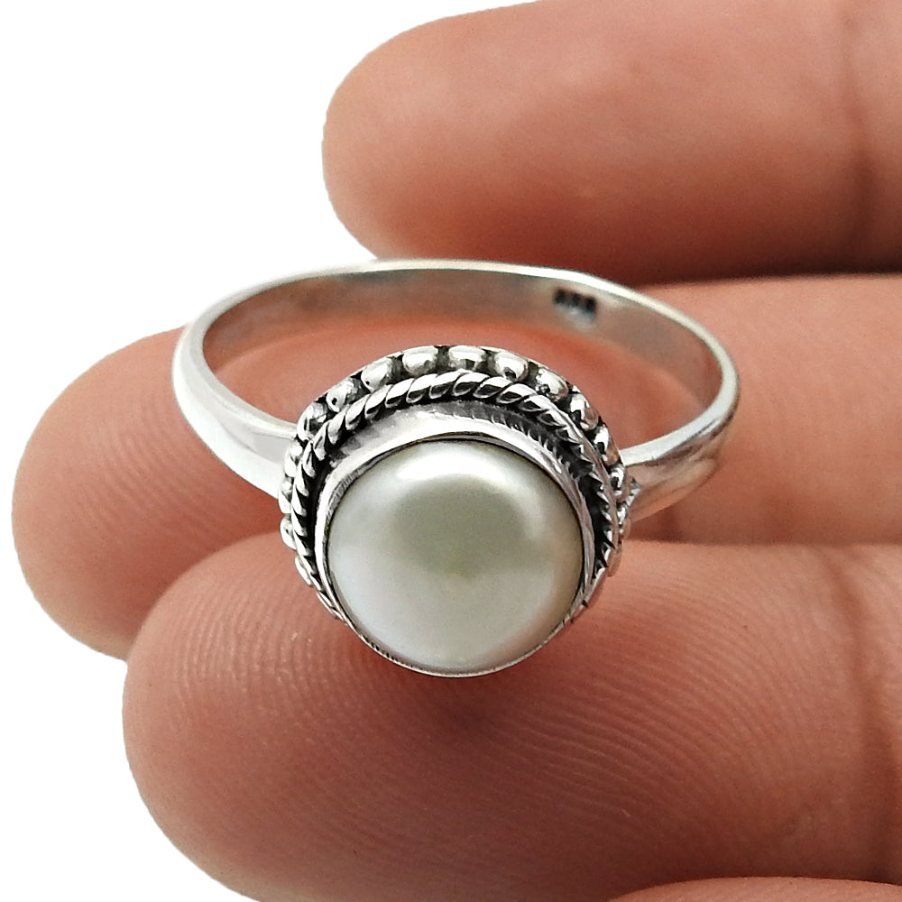 Natural Pearl 925 Silver Solitaire Tribal Ring For Girls E33