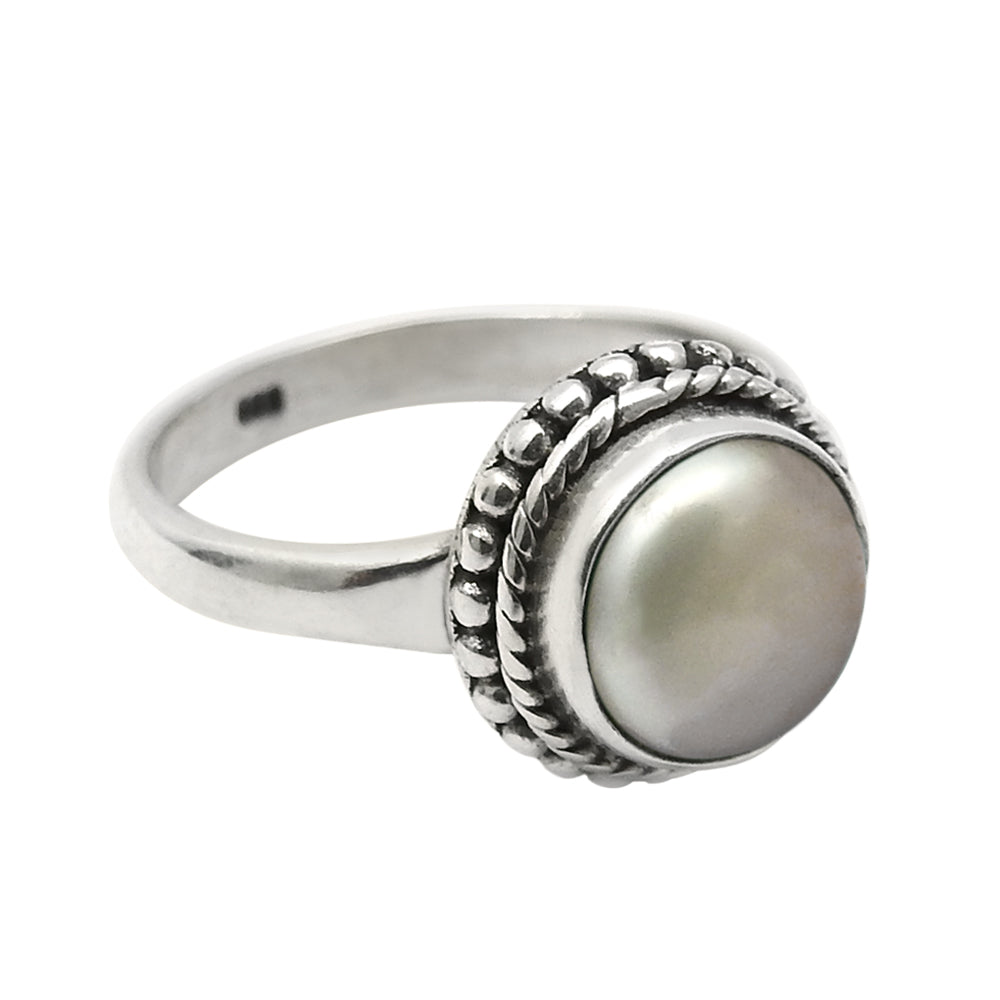 Natural Pearl 925 Silver Solitaire Tribal Ring For Girls E33