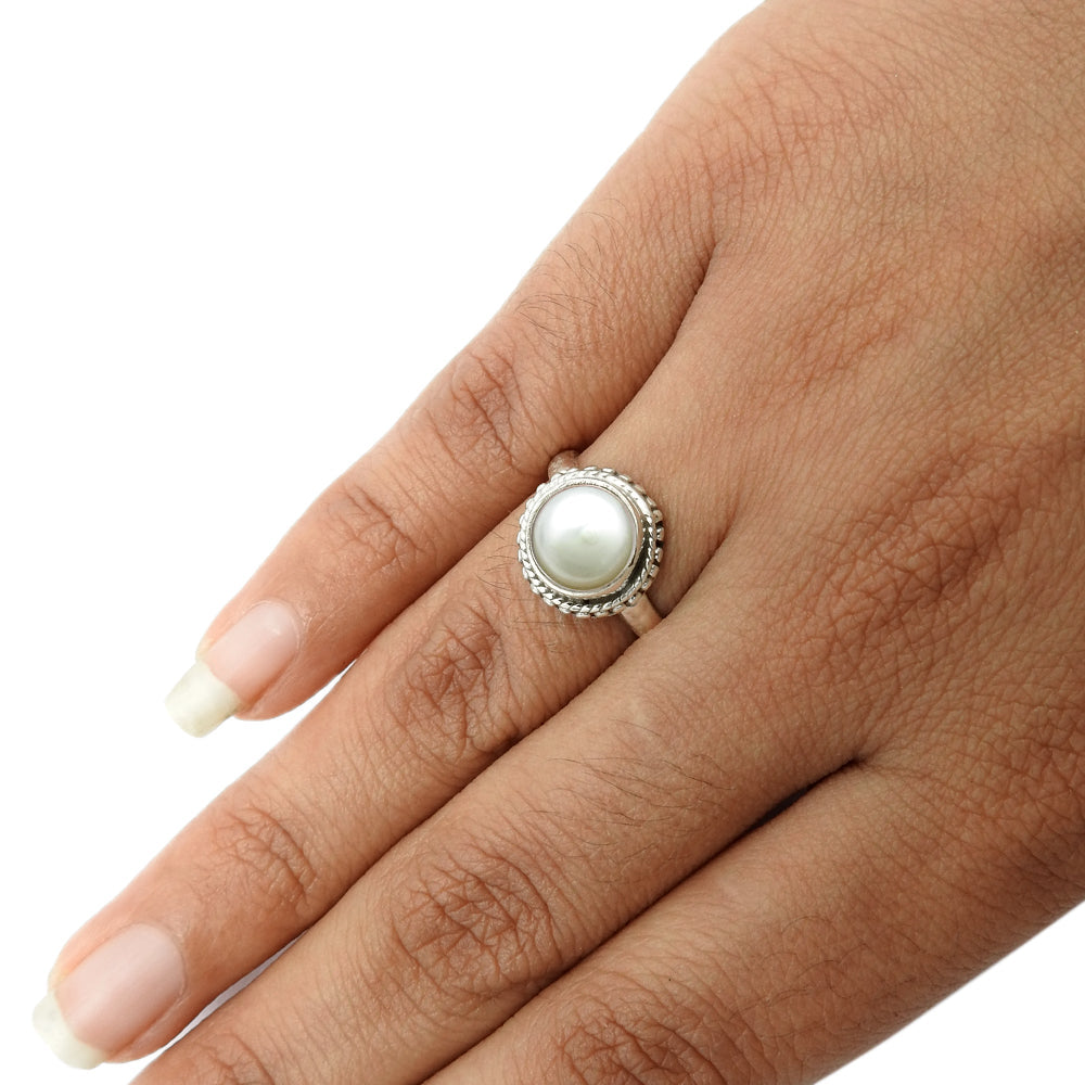 Natural Pearl 925 Silver Solitaire Tribal Ring For Girls E33