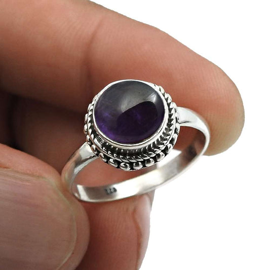 Natural Amethyst Gemstone Chunky Ring 925 Sterling Silver Handmade F14