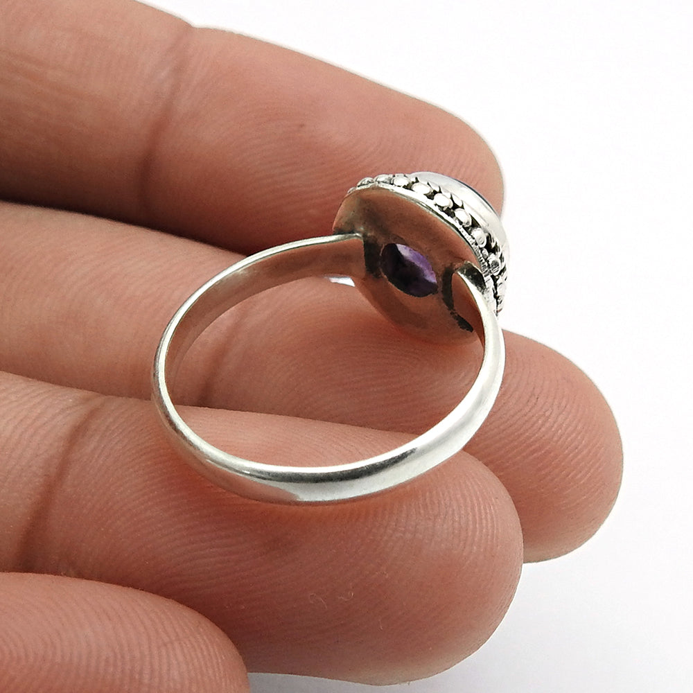 Natural Amethyst Gemstone Chunky Ring 925 Sterling Silver Handmade F14