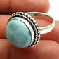 Gift For Woman 925 Silver Natural Larimar Solitaire Vintage Ring X48