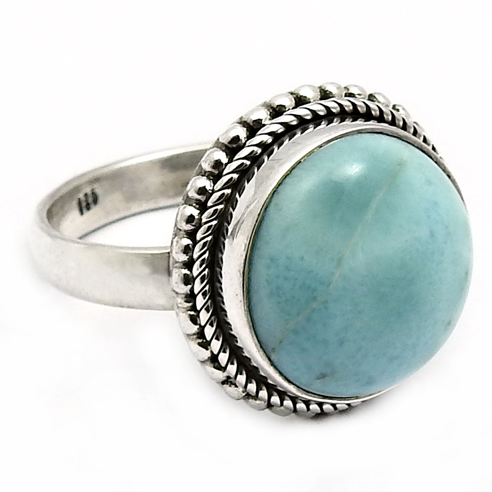 Gift For Woman 925 Silver Natural Larimar Solitaire Vintage Ring X48