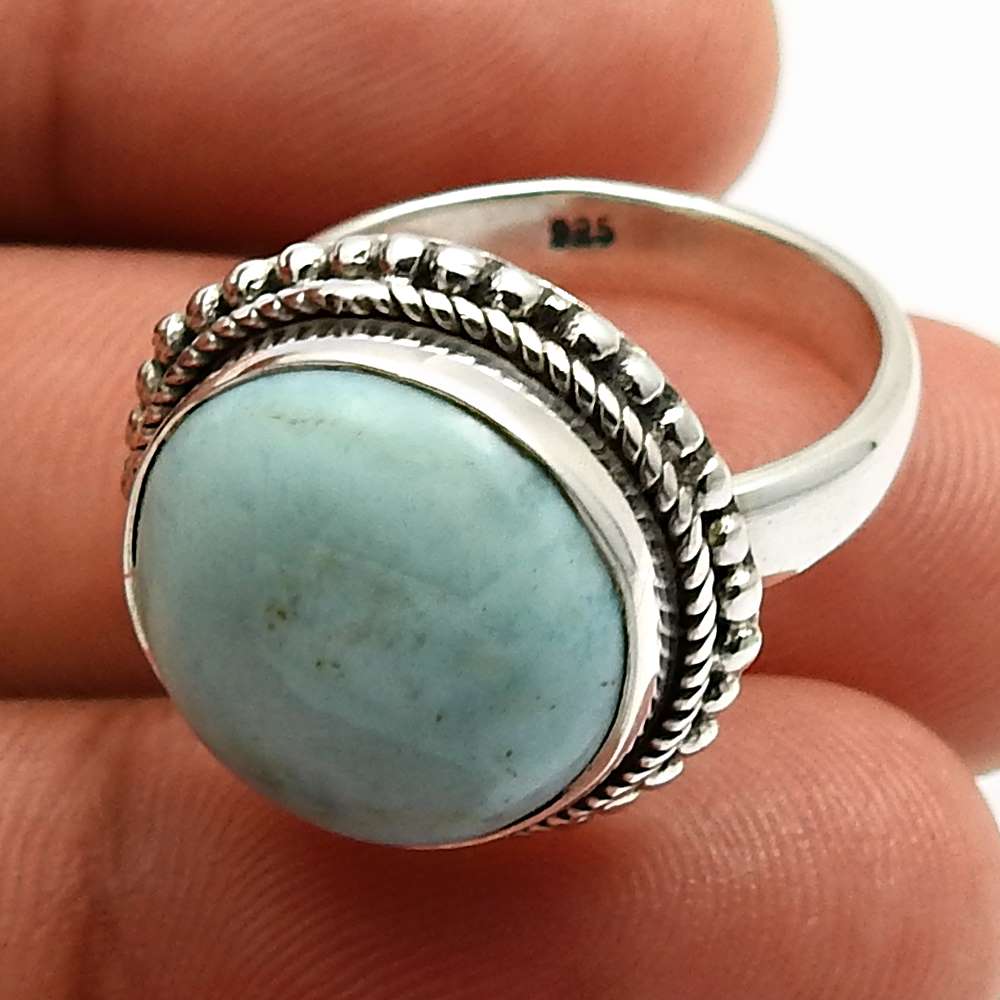 Gift For Woman 925 Silver Natural Larimar Solitaire Vintage Ring X48