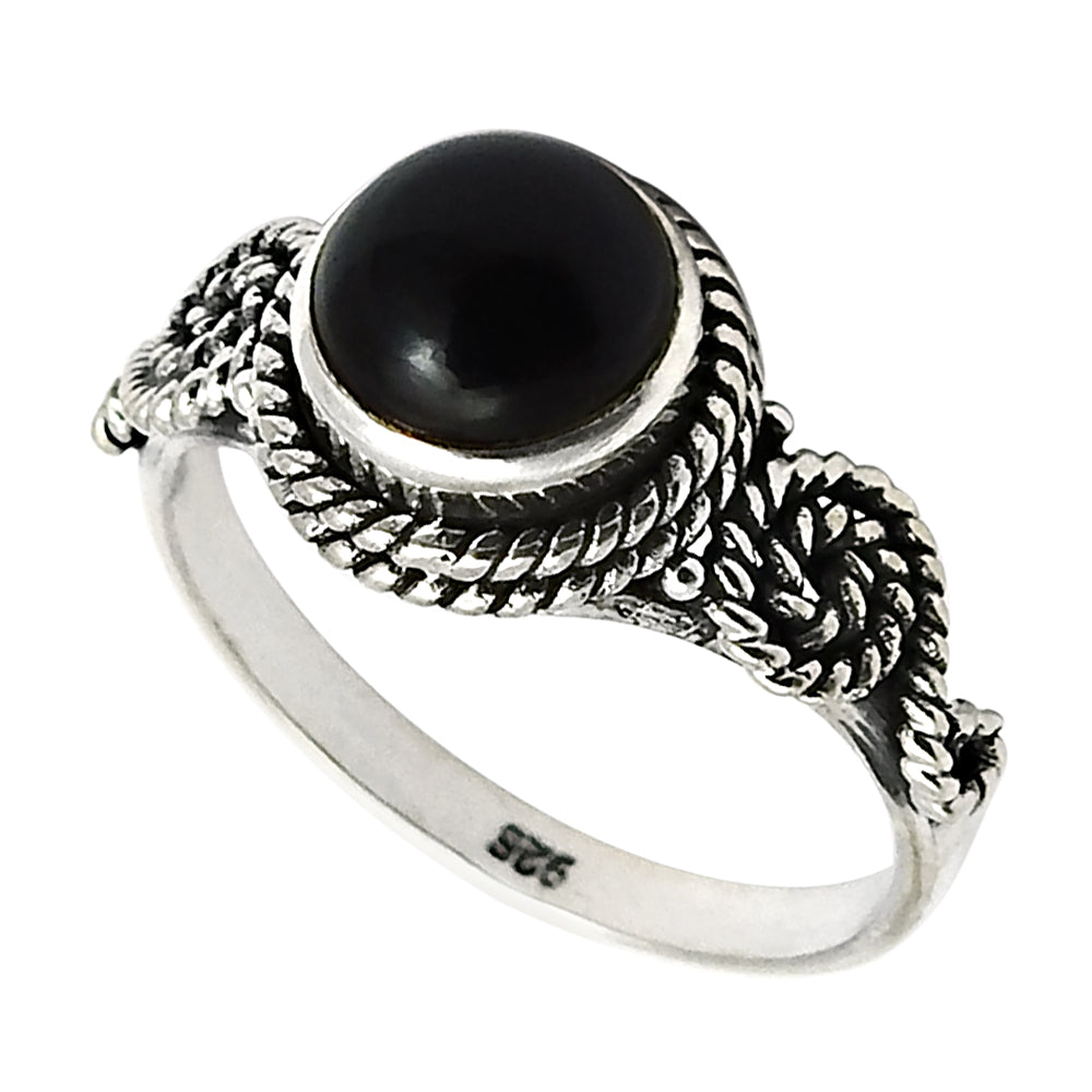 Gift For Women Statement Vintage Ring 925 Silver Natural Black Onyx D50