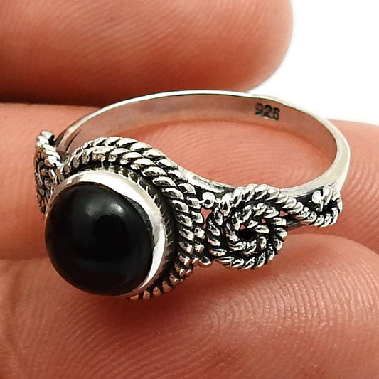 Gift For Women Statement Vintage Ring 925 Silver Natural Black Onyx D50