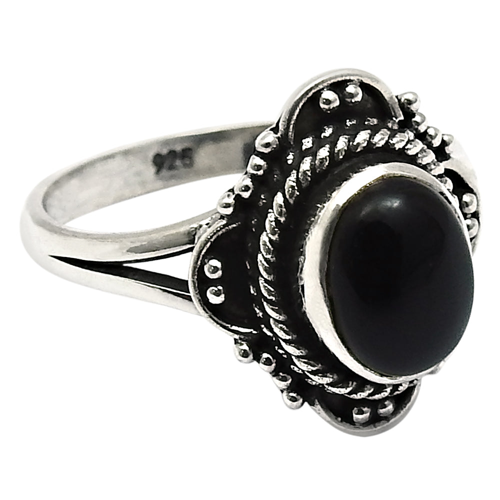 Natural Black Onyx Gemstone 925 Sterling Silver Solitaire Ring For Women S27