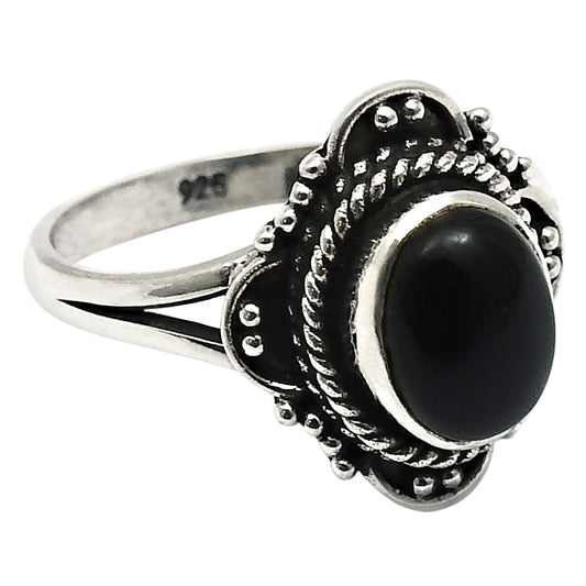 Natural Black Onyx Gemstone 925 Sterling Silver Solitaire Ring For Women S27