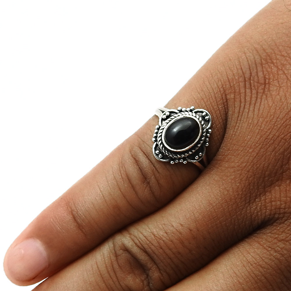 Natural Black Onyx Gemstone 925 Sterling Silver Solitaire Ring For Women S27