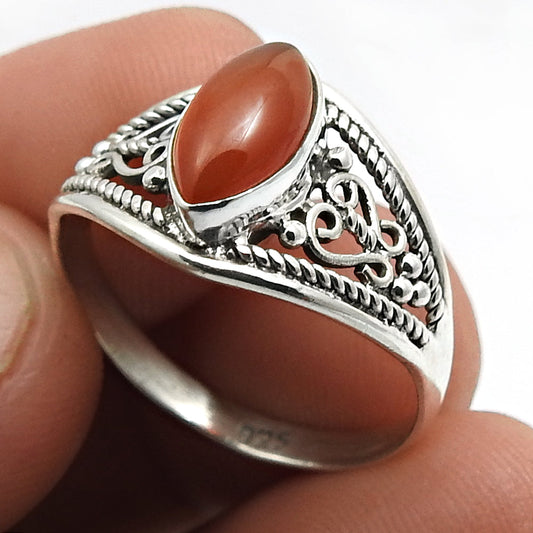Natural Carnelian Gemstone Solitaire Bohemian Ring 925 Sterling Silver F9