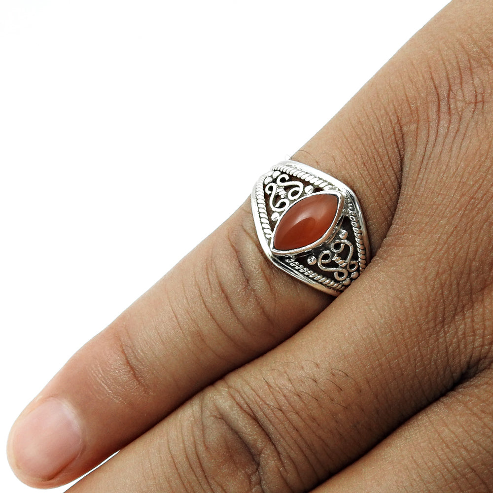 Natural Carnelian Gemstone Solitaire Bohemian Ring 925 Sterling Silver F9
