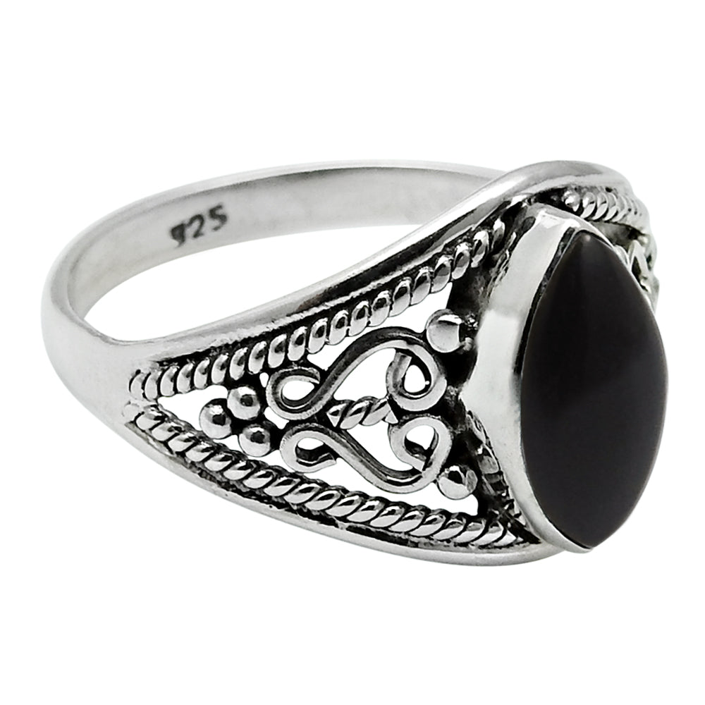 Natural Black Onyx Gemstone 925 Sterling Silver Statement Ring For Girls Y27