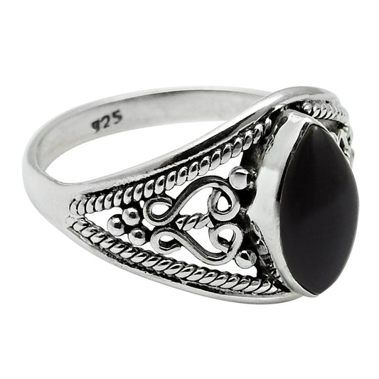 Natural Black Onyx Gemstone 925 Sterling Silver Statement Ring For Girls Y27