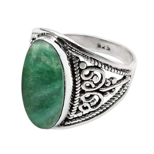 Oval Natural Emerald 925 Sterling Silver Cocktail Ring Handmade Jewelry