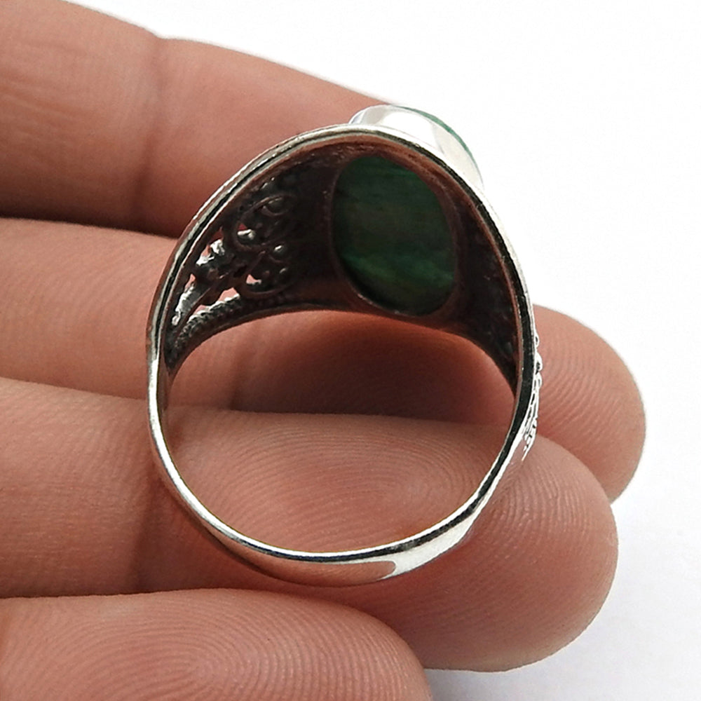 Oval Natural Emerald 925 Sterling Silver Cocktail Ring Handmade Jewelry