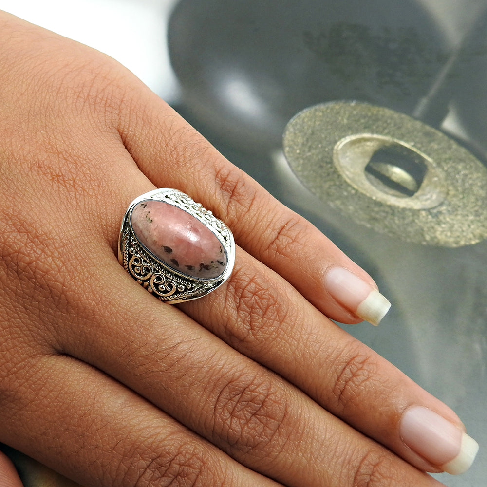 Natural Rhodochrosite Gemstone Ring 925 Silver Wholesale Jewelry Y8