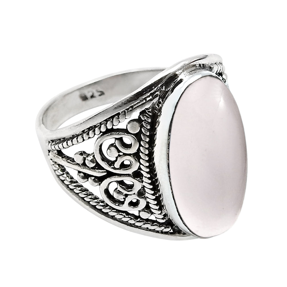 Rose Quartz Gemstone 925 Silver Daughter Cocktail Ethnic Heart Chakra Bezel Ring