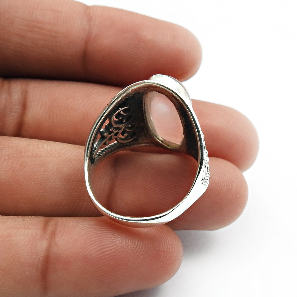 Rose Quartz Gemstone 925 Silver Daughter Cocktail Ethnic Heart Chakra Bezel Ring