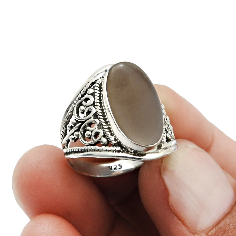 Gift For Woman Natural Smoky Quartz Cocktail Boho Ring 925 Silver Q1