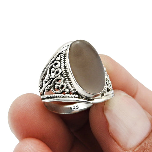 Gift For Woman Natural Smoky Quartz Cocktail Boho Ring 925 Silver Q1