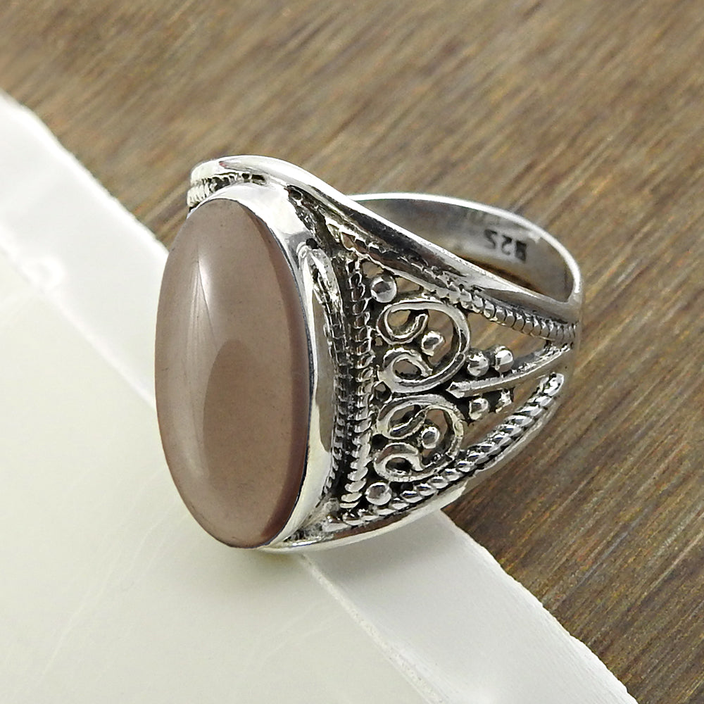Gift For Woman Natural Smoky Quartz Cocktail Boho Ring 925 Silver Q1