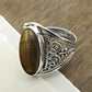 Sterling Silver Oval Tiger Eye Gemstone Solitaire Ethnic Tribal Ring