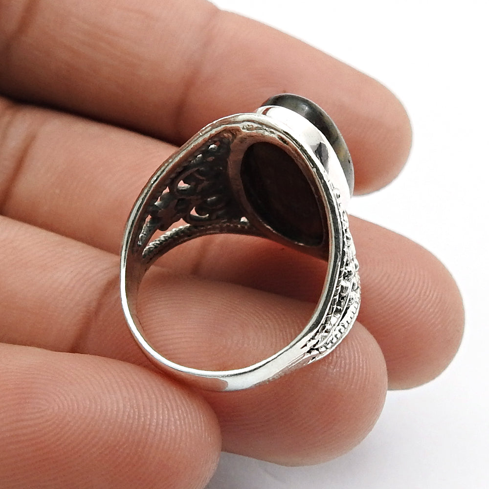 Sterling Silver Oval Tiger Eye Gemstone Solitaire Ethnic Tribal Ring