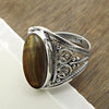 Sterling Silver Oval Tiger Eye Gemstone Solitaire Ethnic Tribal Ring