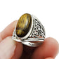 Sterling Silver Oval Tiger Eye Gemstone Solitaire Ethnic Tribal Ring