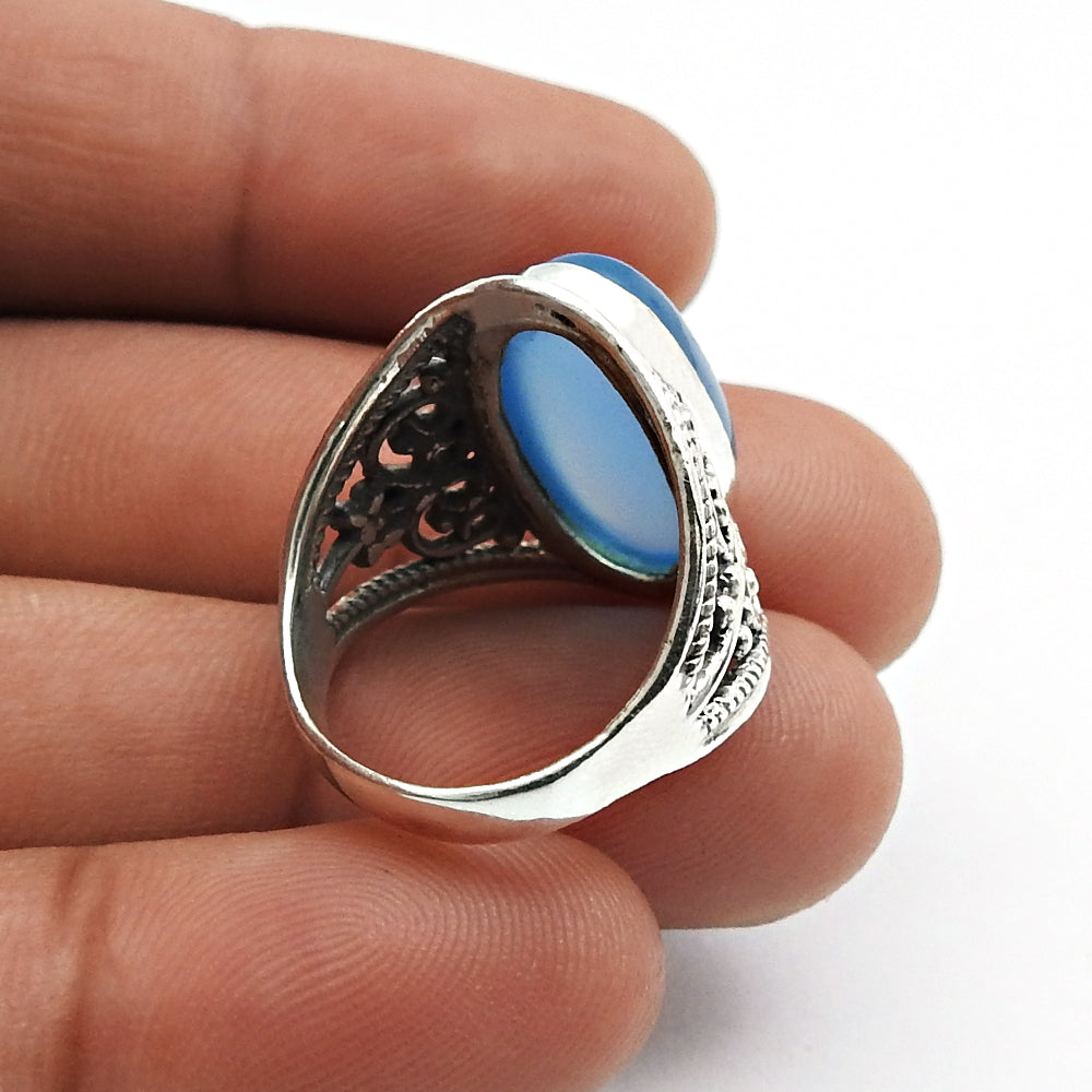Gift For Woman 925 Silver Natural Chalcedony Cocktail Bohemian Ring W12