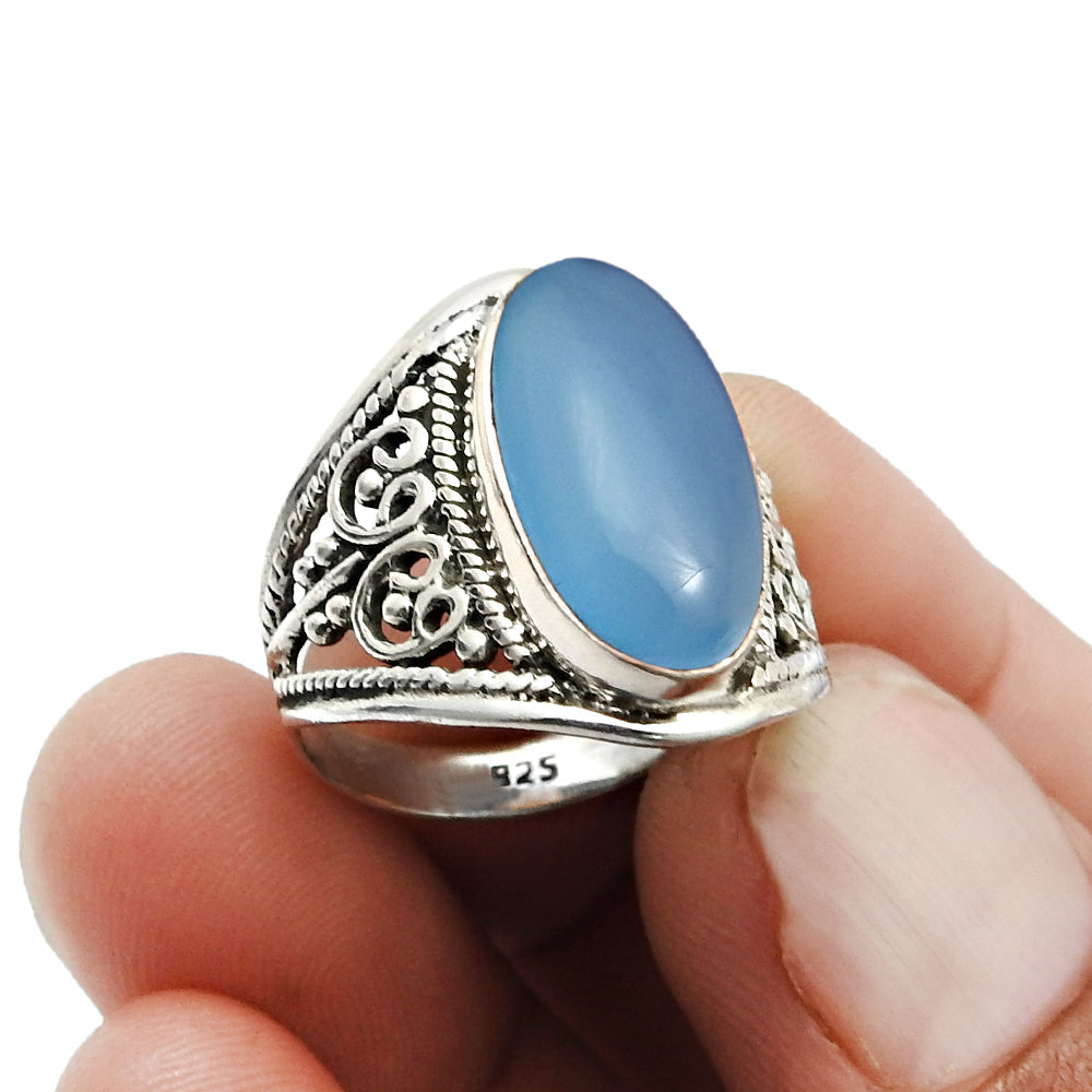 Gift For Woman 925 Silver Natural Chalcedony Cocktail Bohemian Ring W12