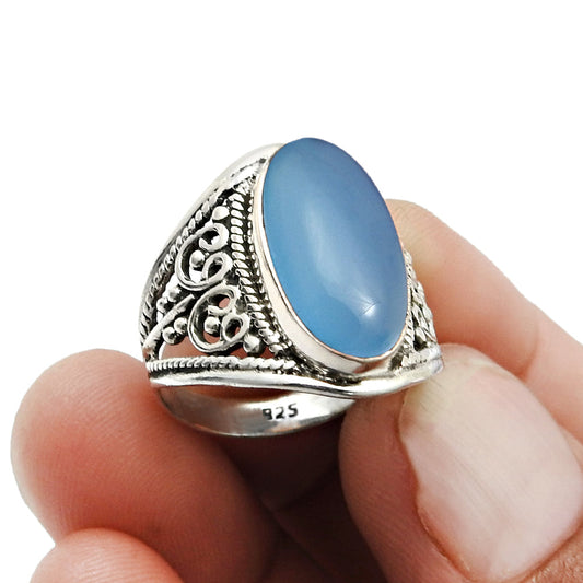 Gift For Woman 925 Silver Natural Chalcedony Cocktail Bohemian Ring W12