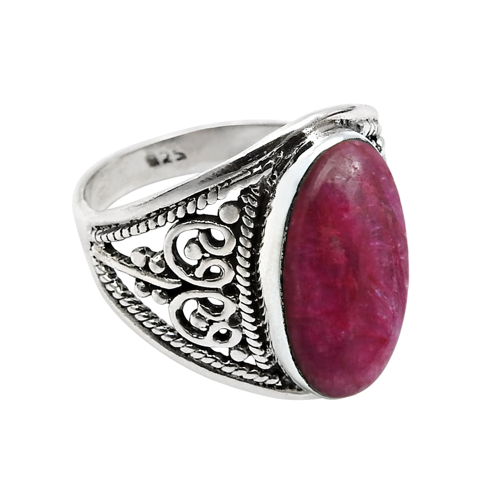 Oval Ruby Solid 925 Silver Bezel Statement Ring Women Jewelry