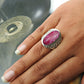 Oval Ruby Solid 925 Silver Bezel Statement Ring Women Jewelry