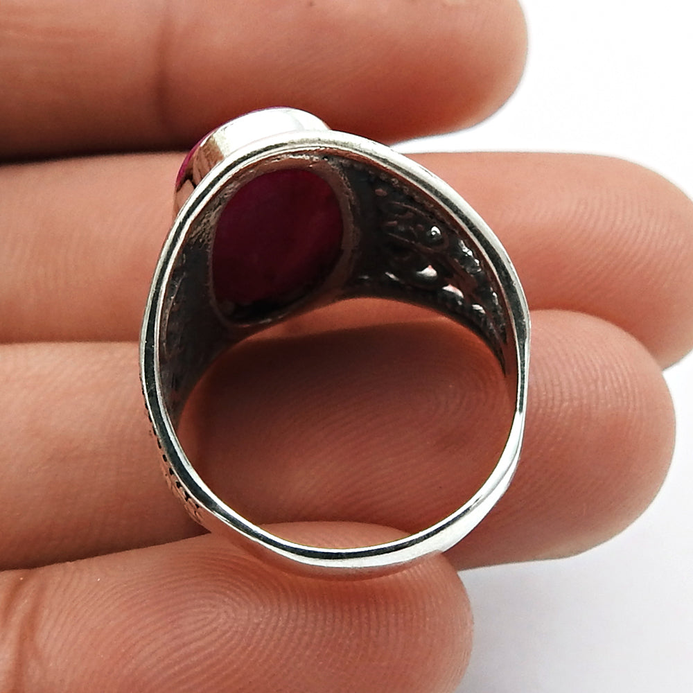 Oval Ruby Solid 925 Silver Bezel Statement Ring Women Jewelry