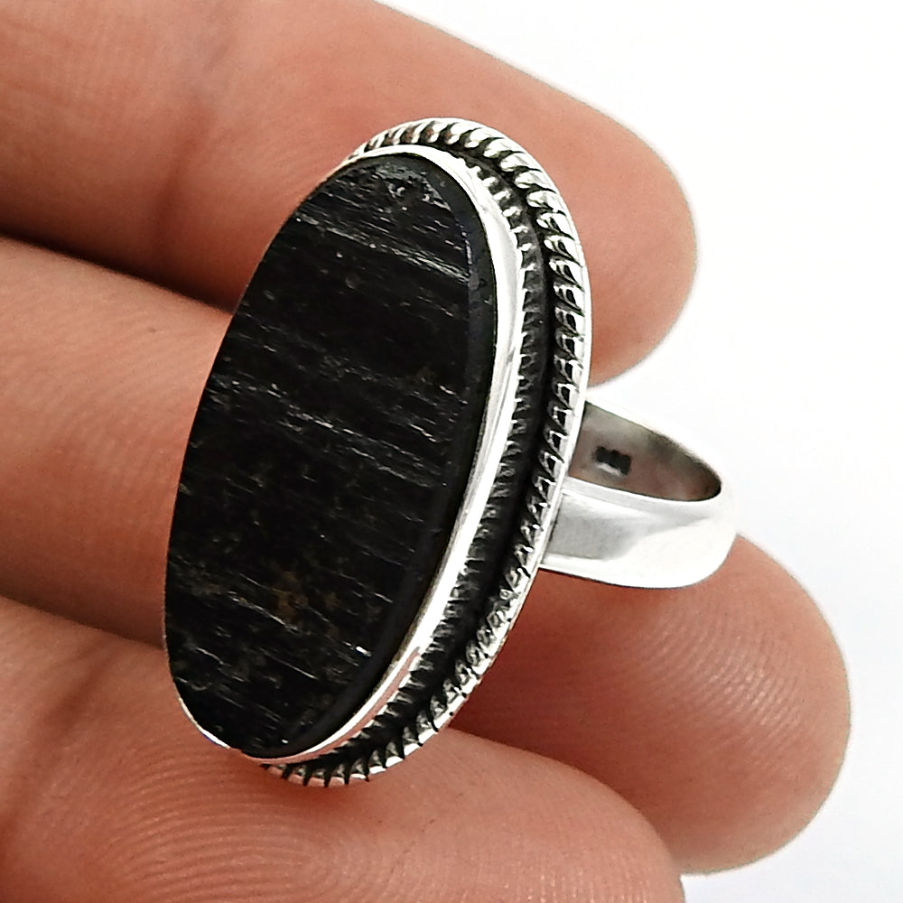 Black Tourmaline Gemstone Ring 925 Sterling Silver Ethnic Jewelry