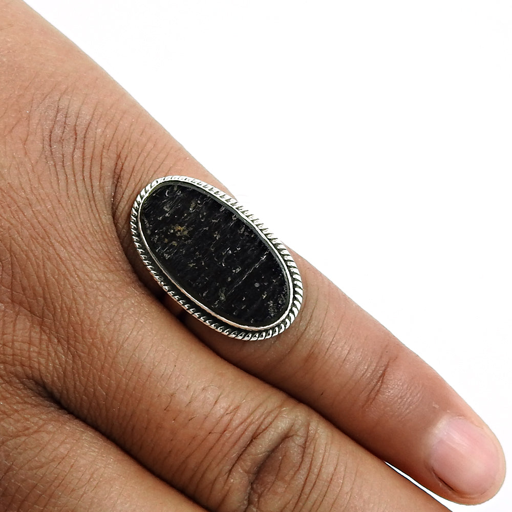 Black Tourmaline Gemstone Ring 925 Sterling Silver Ethnic Jewelry