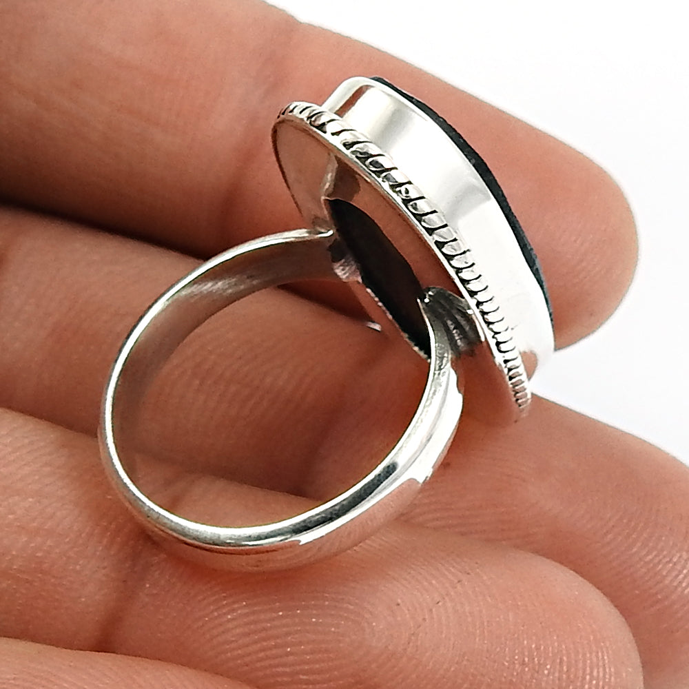 Black Tourmaline Gemstone Ring 925 Sterling Silver Ethnic Jewelry