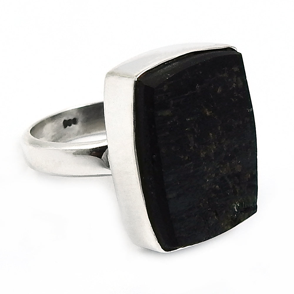 Black Tourmaline Gemstone Ring 925 Sterling Silver Tribal Jewelry