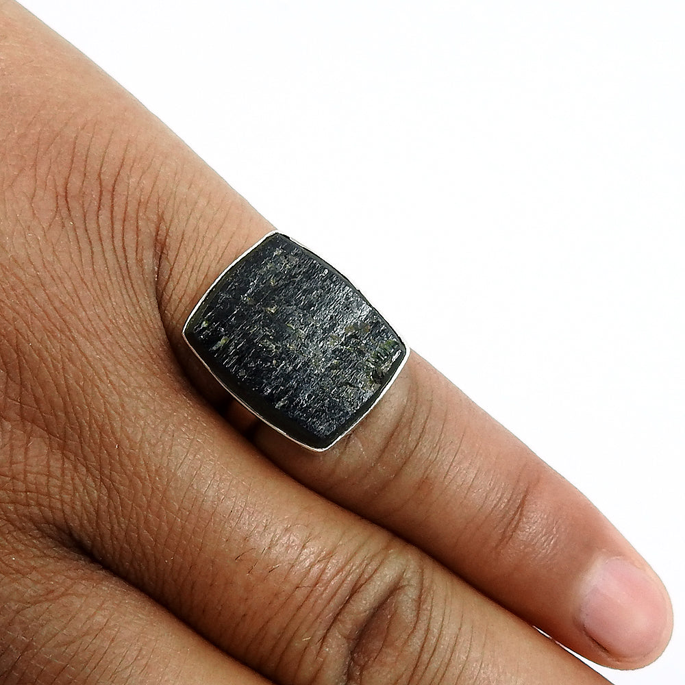 Black Tourmaline Gemstone Ring 925 Sterling Silver Tribal Jewelry