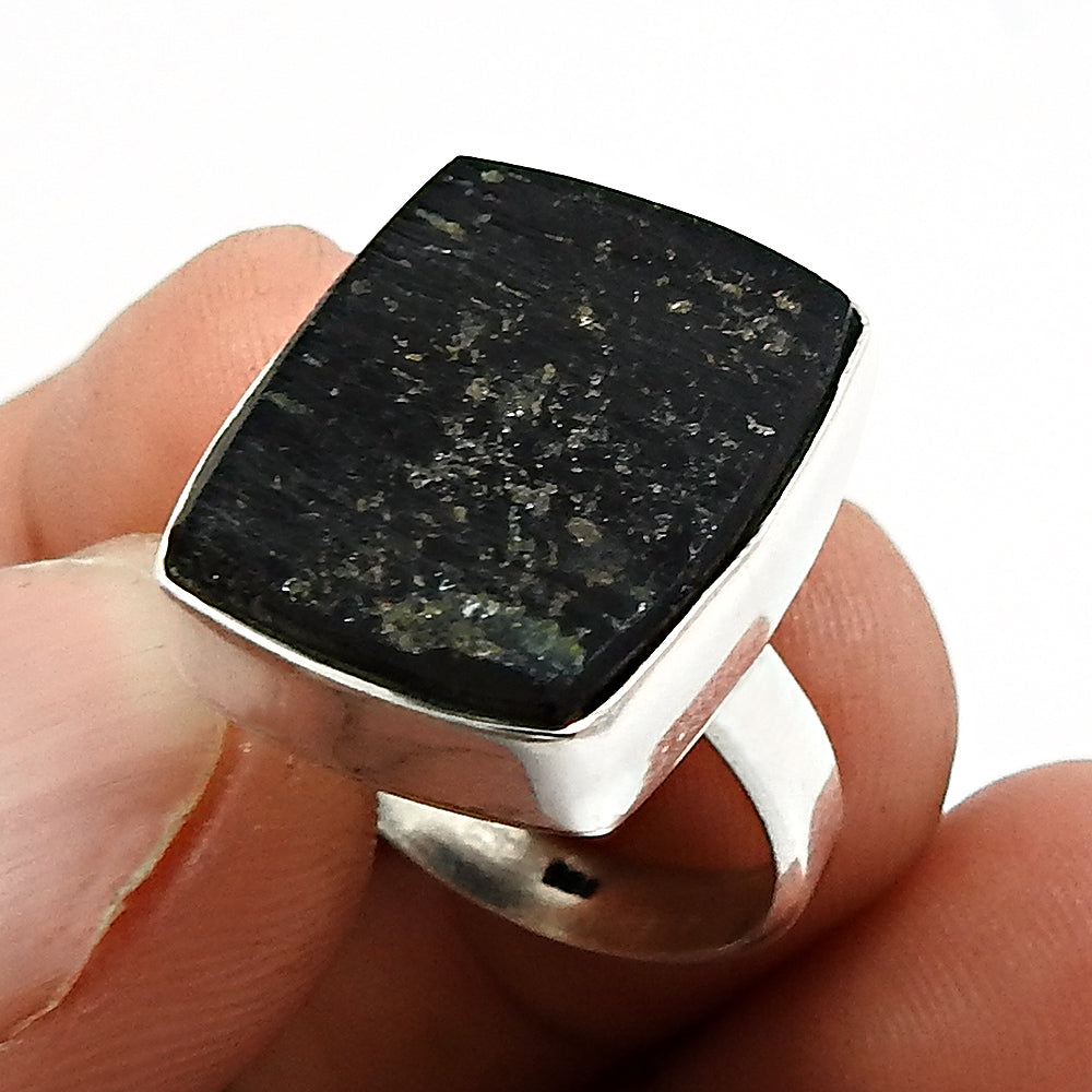 Black Tourmaline Gemstone Ring 925 Sterling Silver Tribal Jewelry