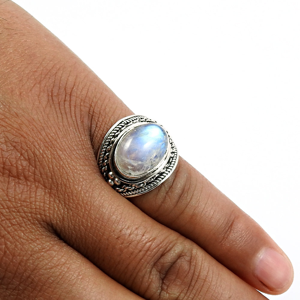 Fire Rainbow Moonstone Ring 925 Sterling Silver Birthday Gift For Her
