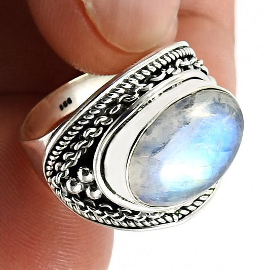 Fire Rainbow Moonstone Ring 925 Sterling Silver Birthday Gift For Her