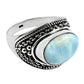 925 Sterling Silver Natural Blue Larimar Gemstone Statement Bohemian Ring