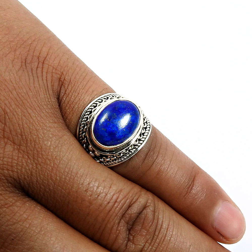 Oval Lapis Lazuli Gemstone Trendy Ethnic Statement Ring 925 Sterling Silver