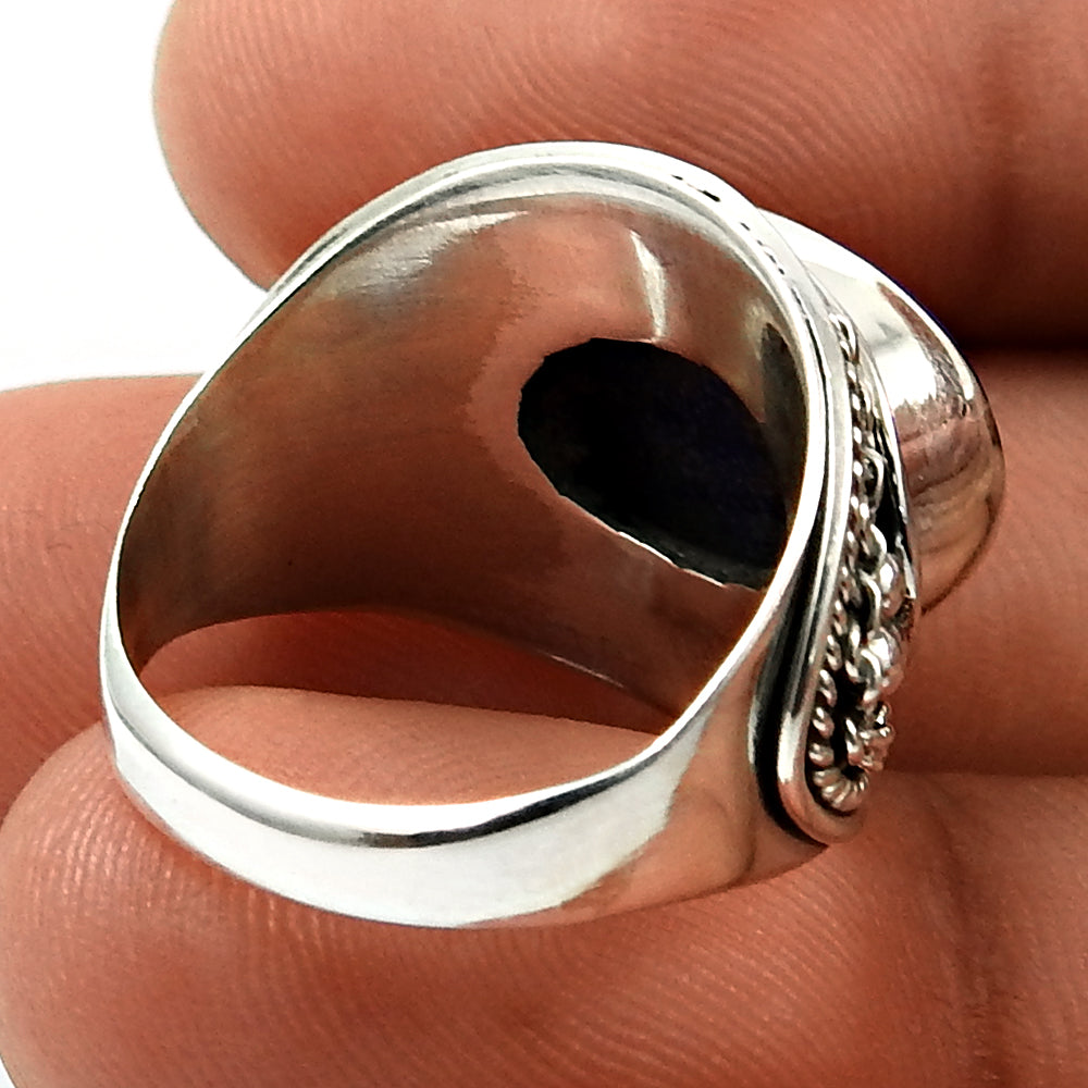 Oval Lapis Lazuli Gemstone Trendy Ethnic Statement Ring 925 Sterling Silver